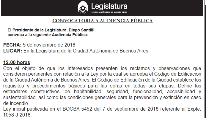 Audiencia publica del 5 de noviembre a las 13 horas